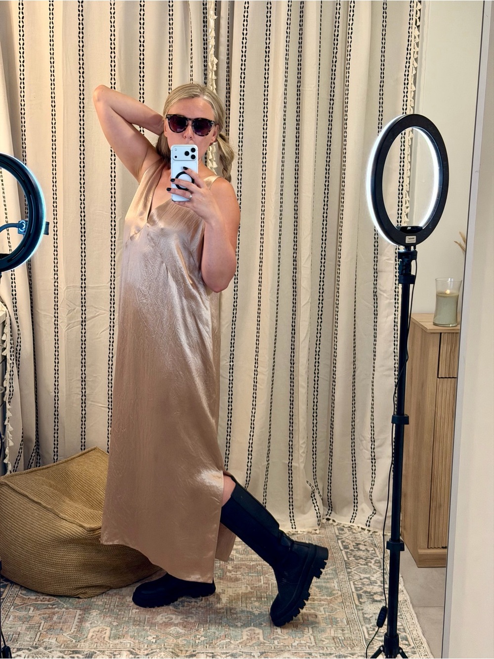 Everlane Satin Slip Maxi Dress Champagne Rose Gold Size 14 NWT